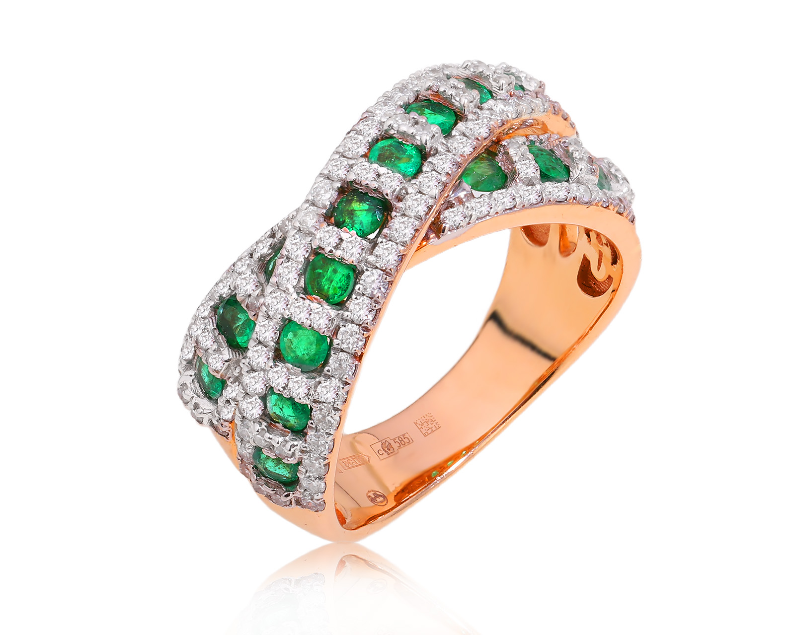 Оригинальное золотое кольцо с изумрудами 0.60ct МЮЗ 090725/3