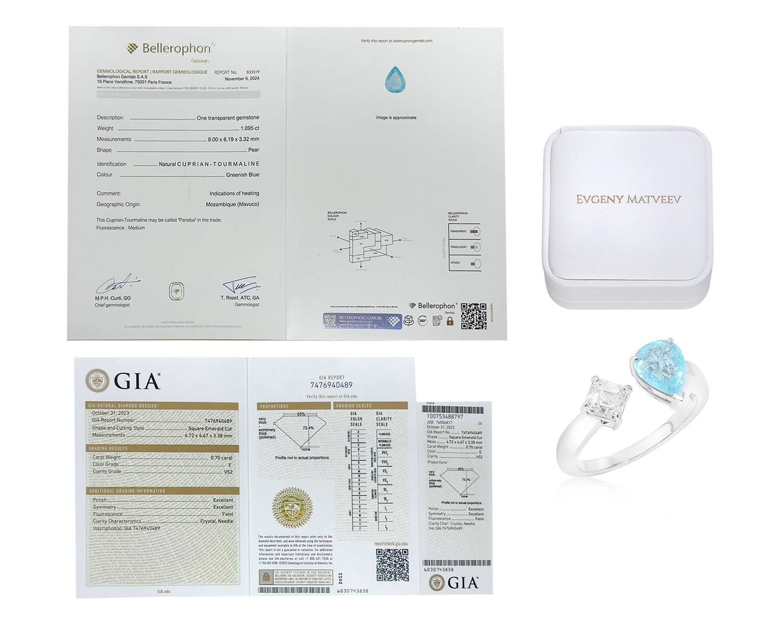 Золотое кольцо с бриллиантами и турмалином параиба 1.09ct Evgeny Matveev