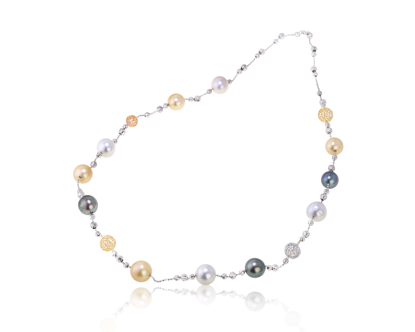 Великолепное золотое колье с жемчугом 12.70-14.80 мм