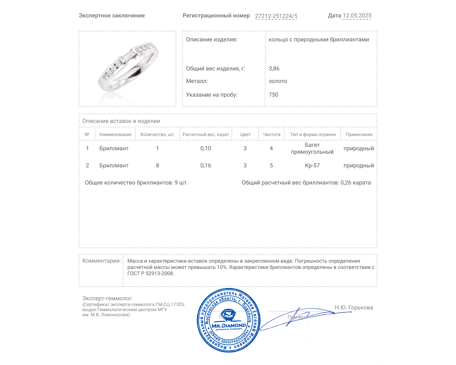 Оригинальное золотое кольцо с бриллиантами 0.26ct Carats