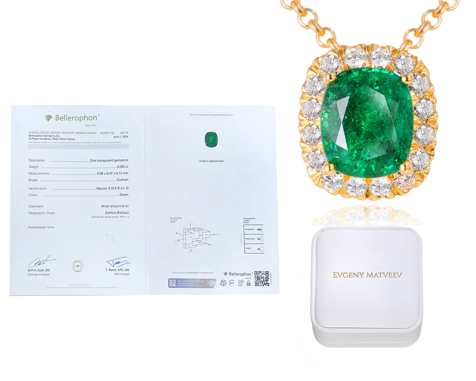Золотой кулон с изумрудом Замбия 3.08ct Evgeny Matveev
