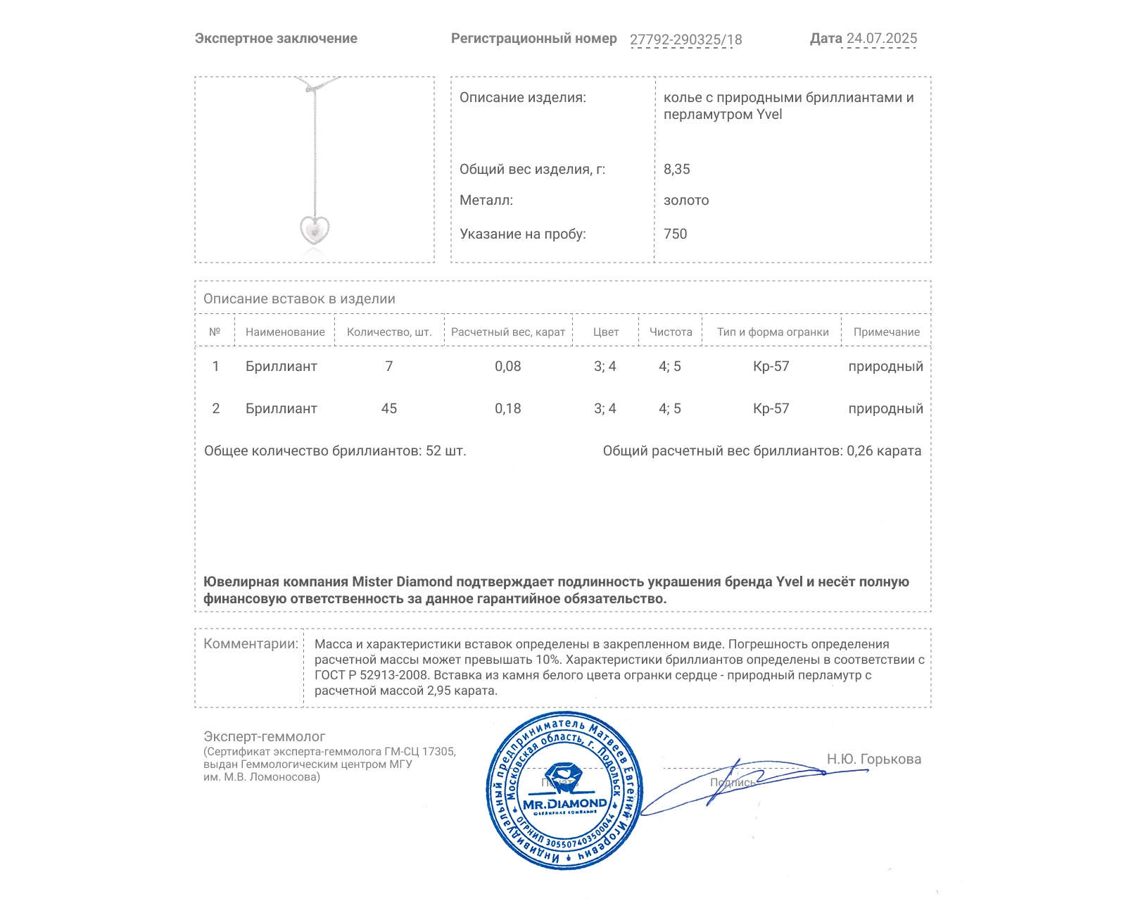 Оригинальное золотое колье с перламутром 2.95ct Yvel
