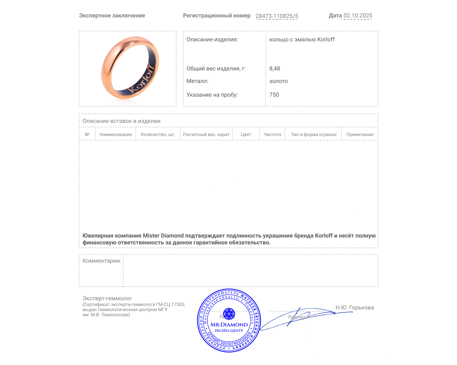 Оригинальное золотое кольцо с эмалью Korloff