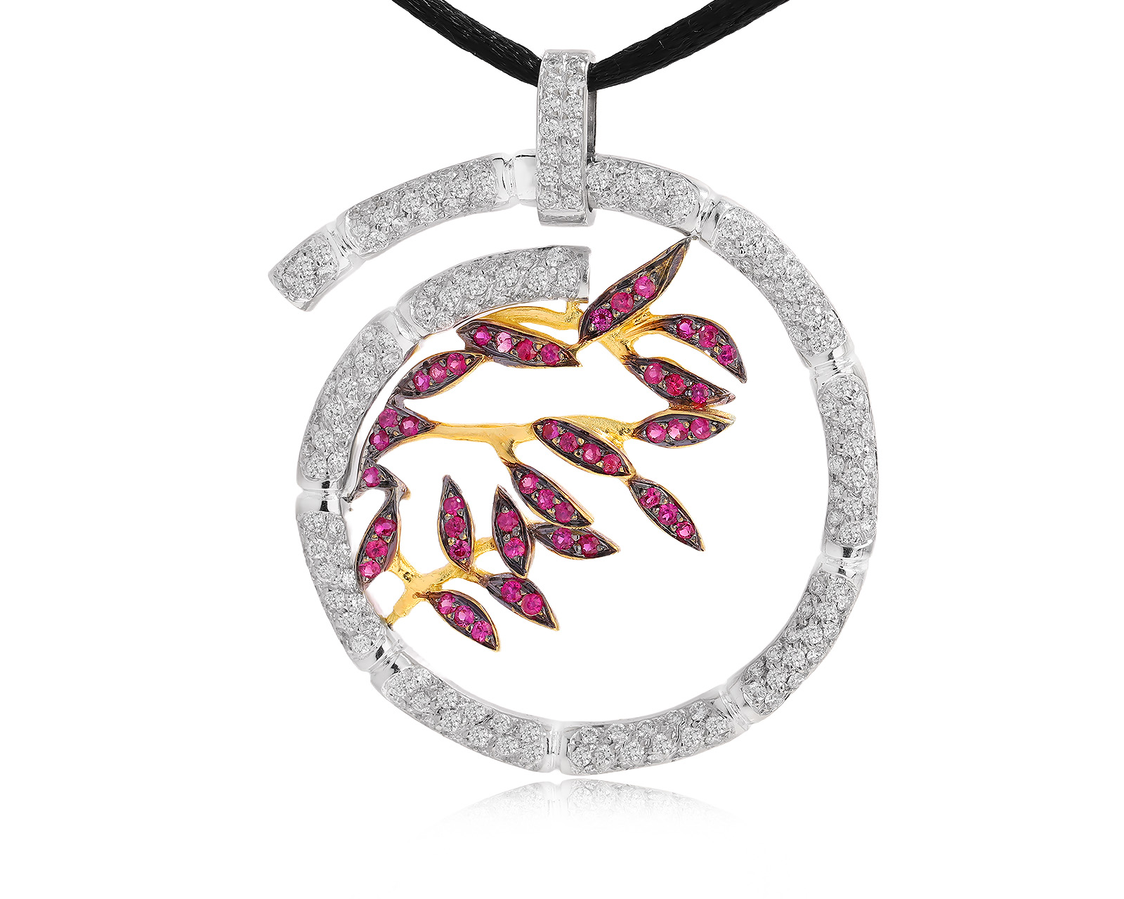 Золотой кулон с рубинами 0.72ct и бриллиантами 1.80ct