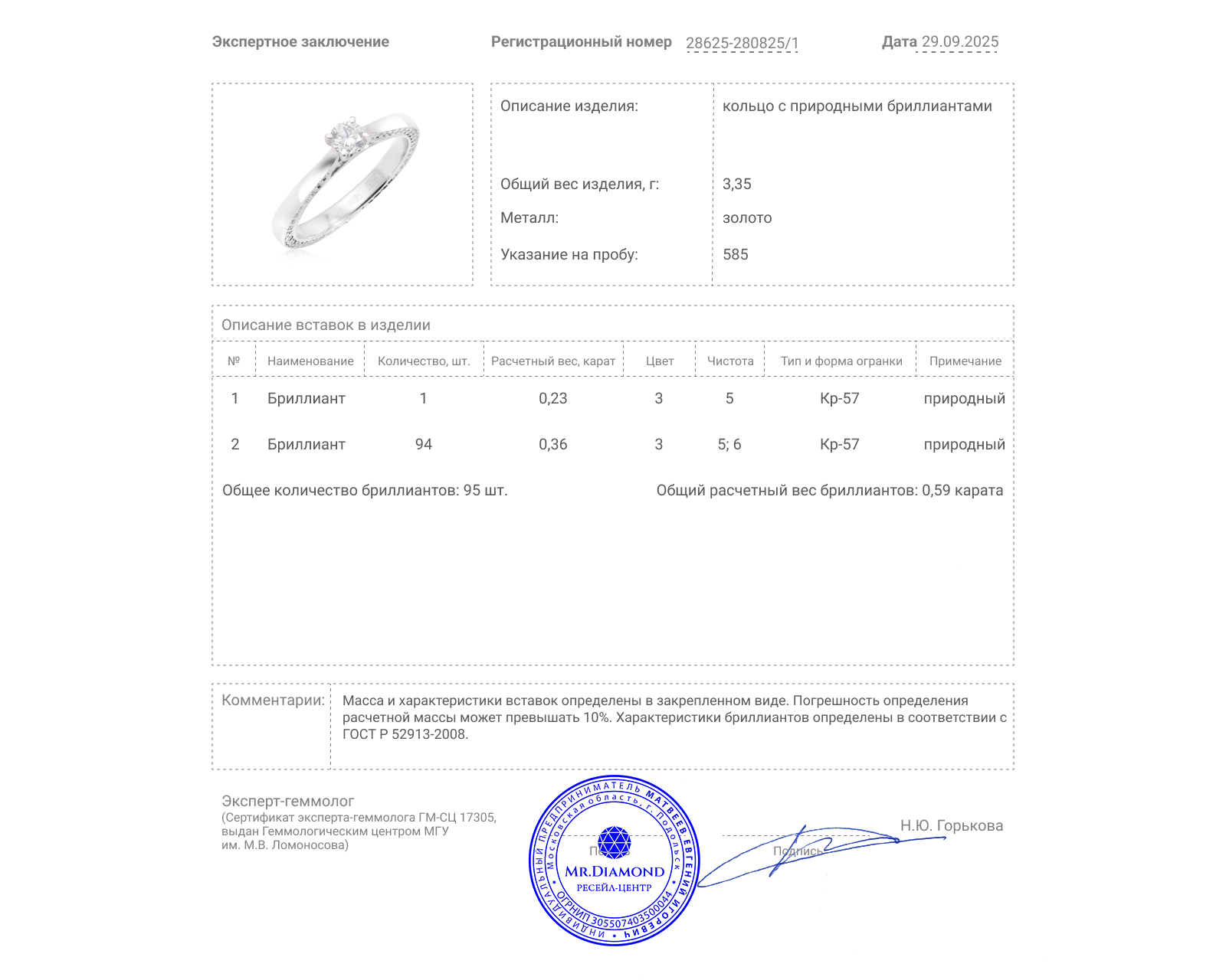 Золотое кольцо с бриллиантами 0.59ct