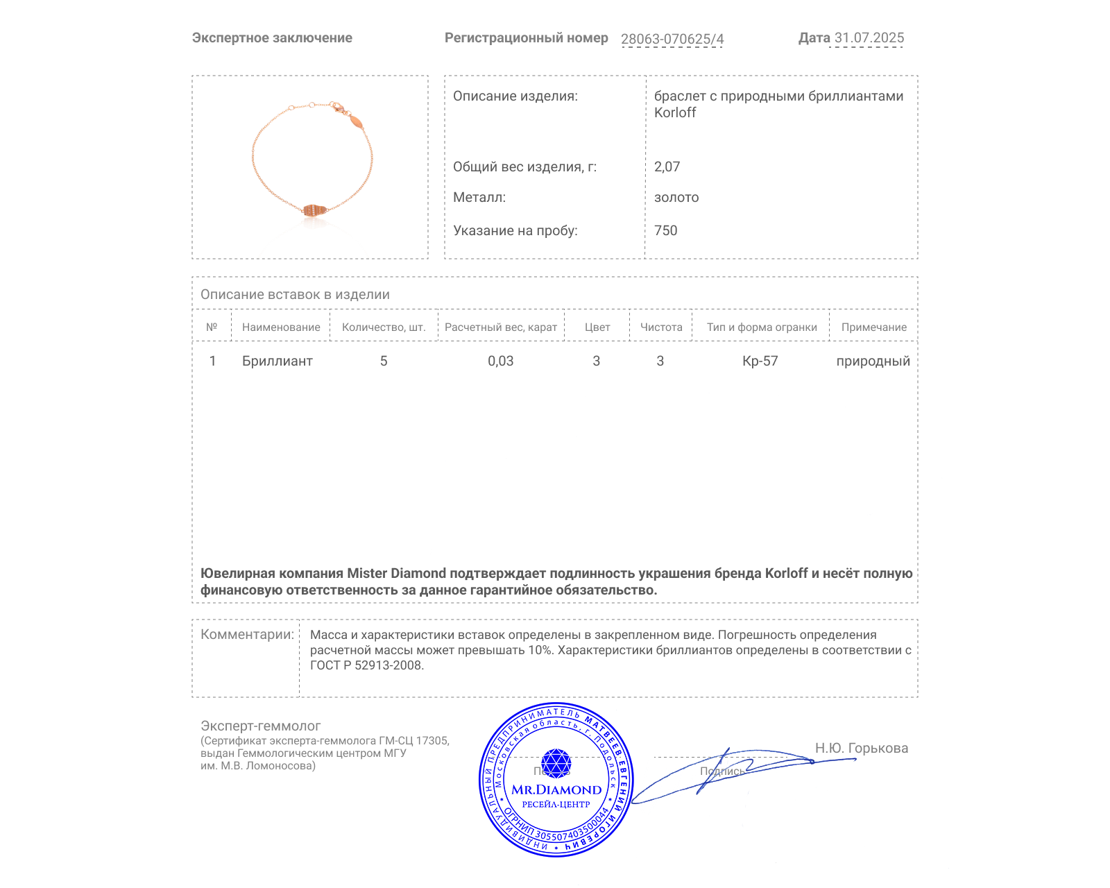Оригинальный золотой браслет Korloff Jolie Poupee