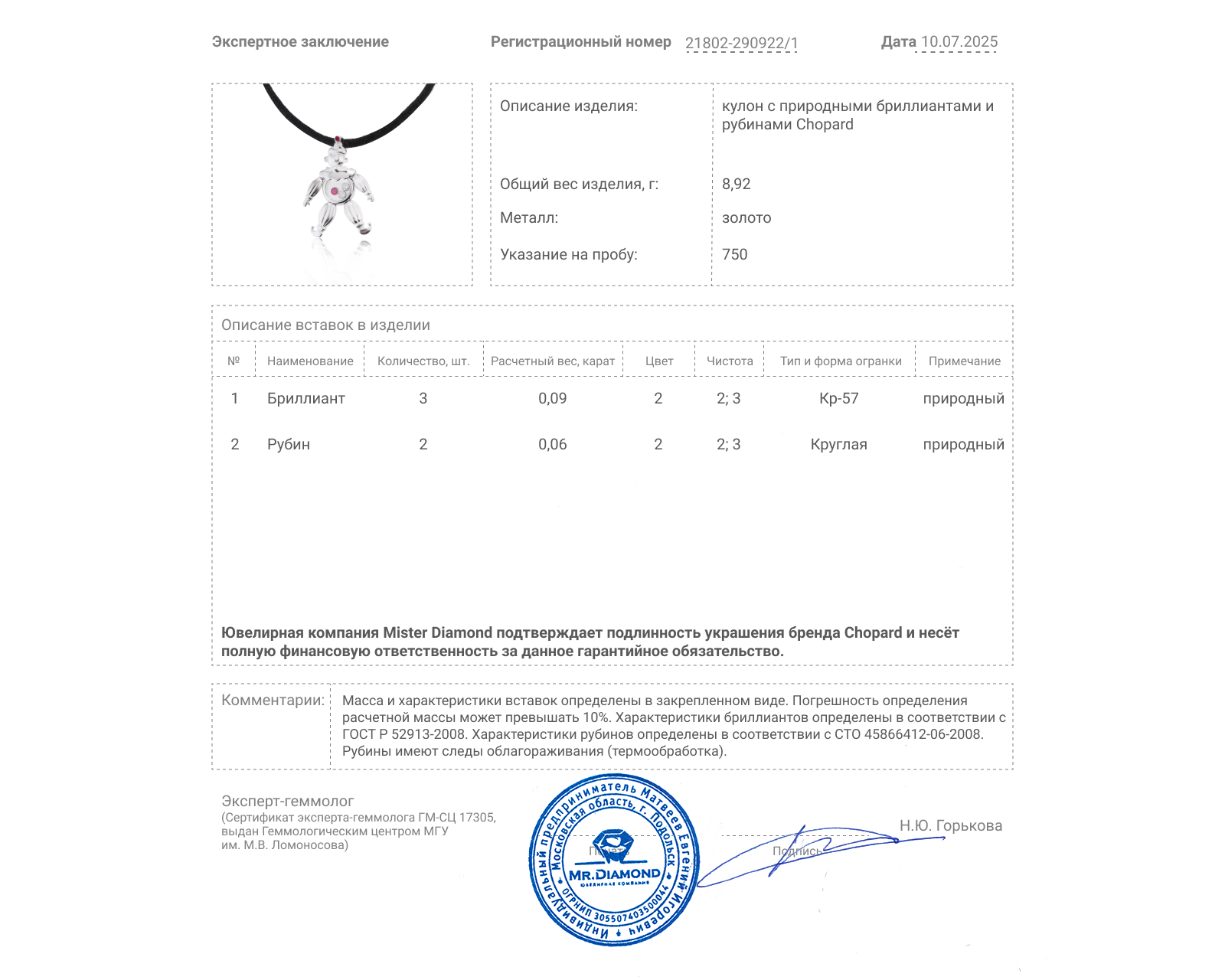 Оригинальный золотой кулон с бриллиантами 0.09ct Chopard Happy Clown