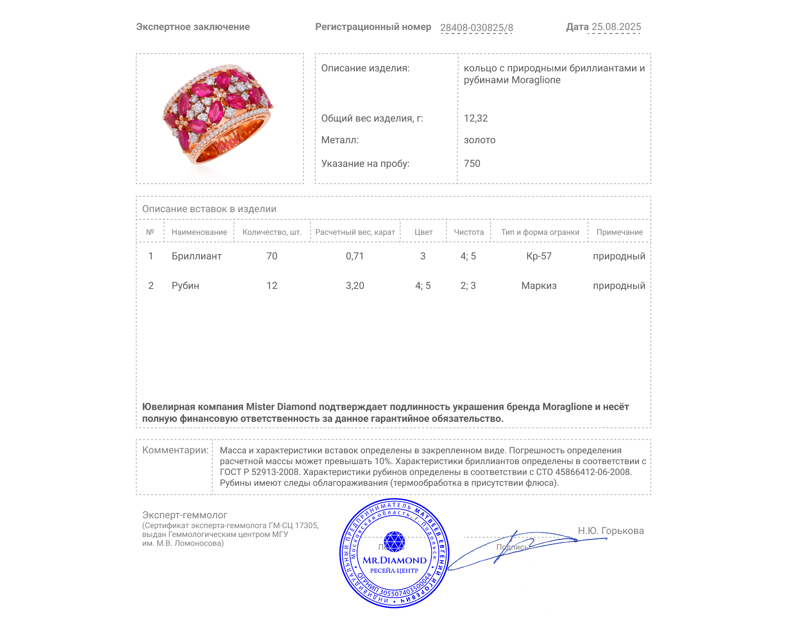 Оригинальное золотое кольцо с рубинами 3.20ct Moraglione
