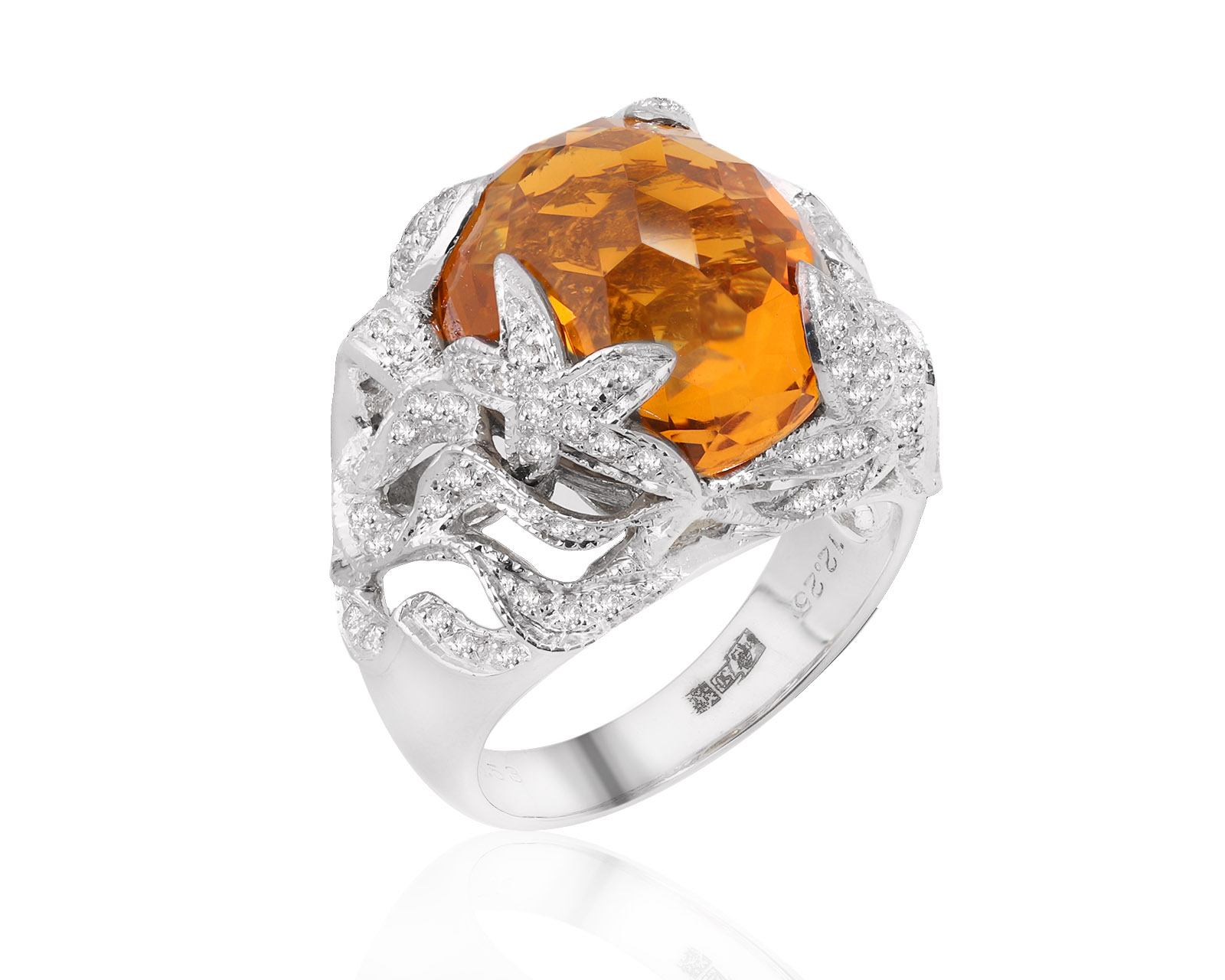 Золотое кольцо с цитрином 12.25ct и бриллиантами 0.53ct 161124/3