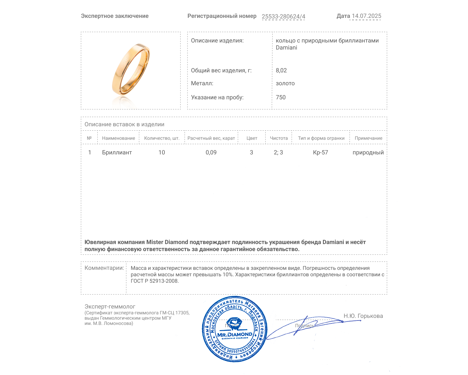 Оригинальное золотое кольцо Damiani D.Side