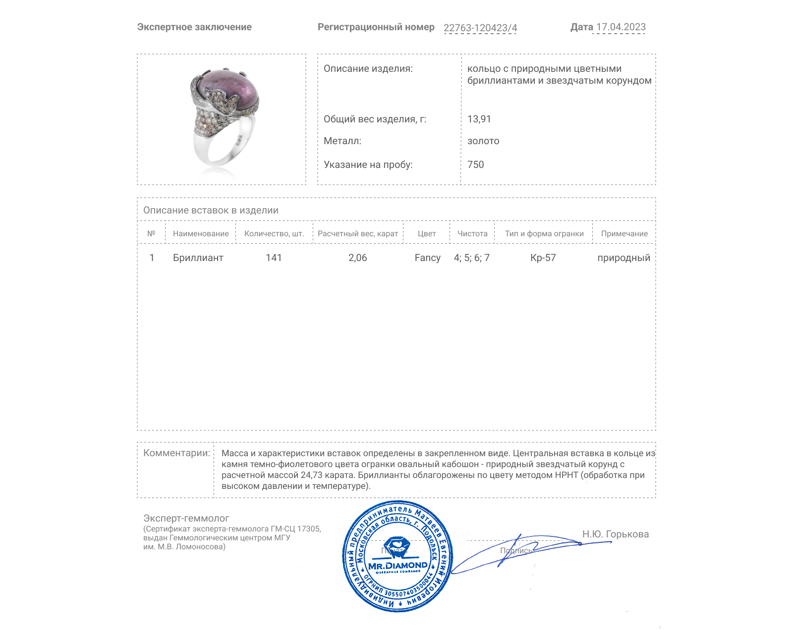 Превосходное золотое кольцо с сапфиром 24.73ct