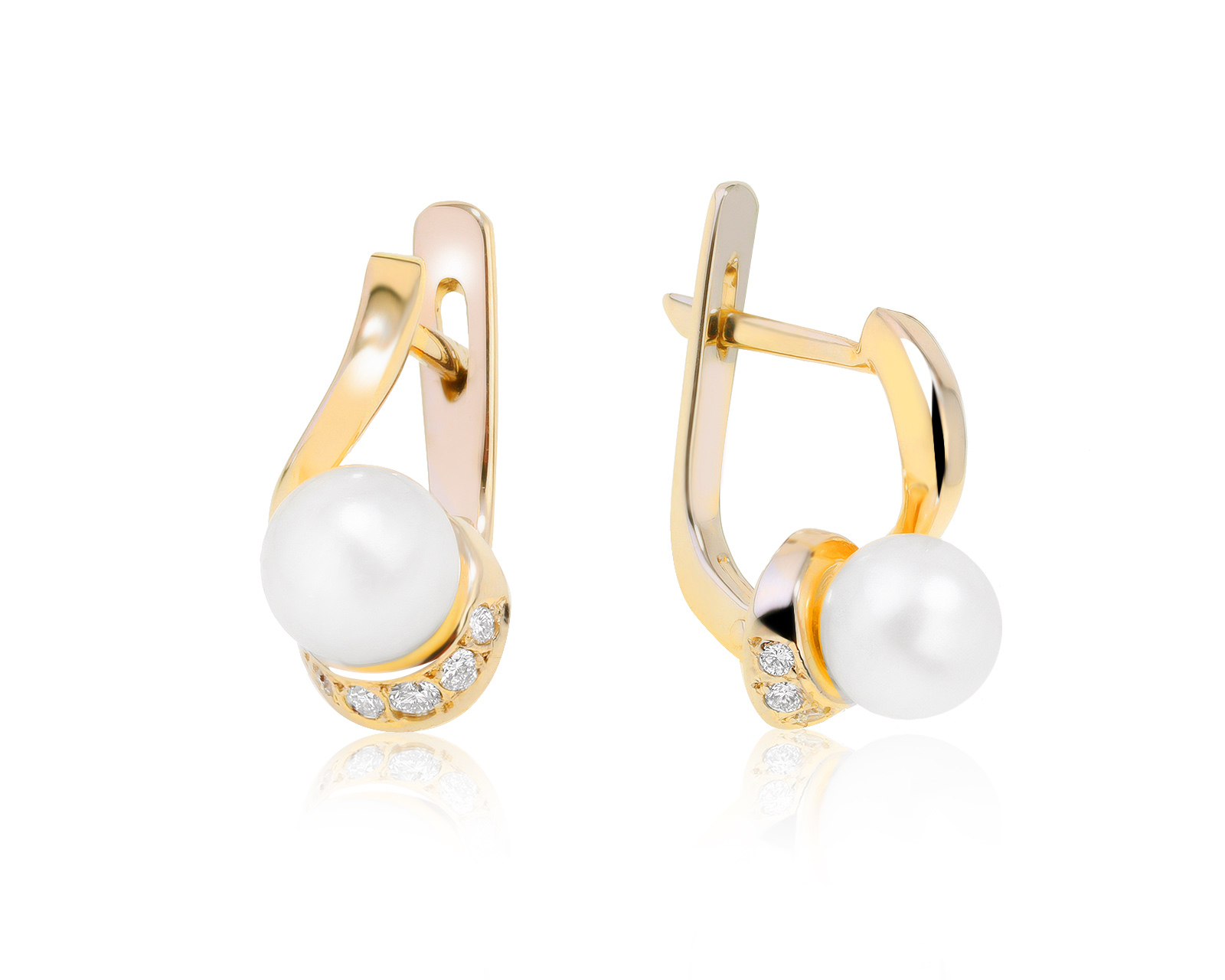 Потрясающие золотые серьги с жемчугом 6.50 мм 300921/4