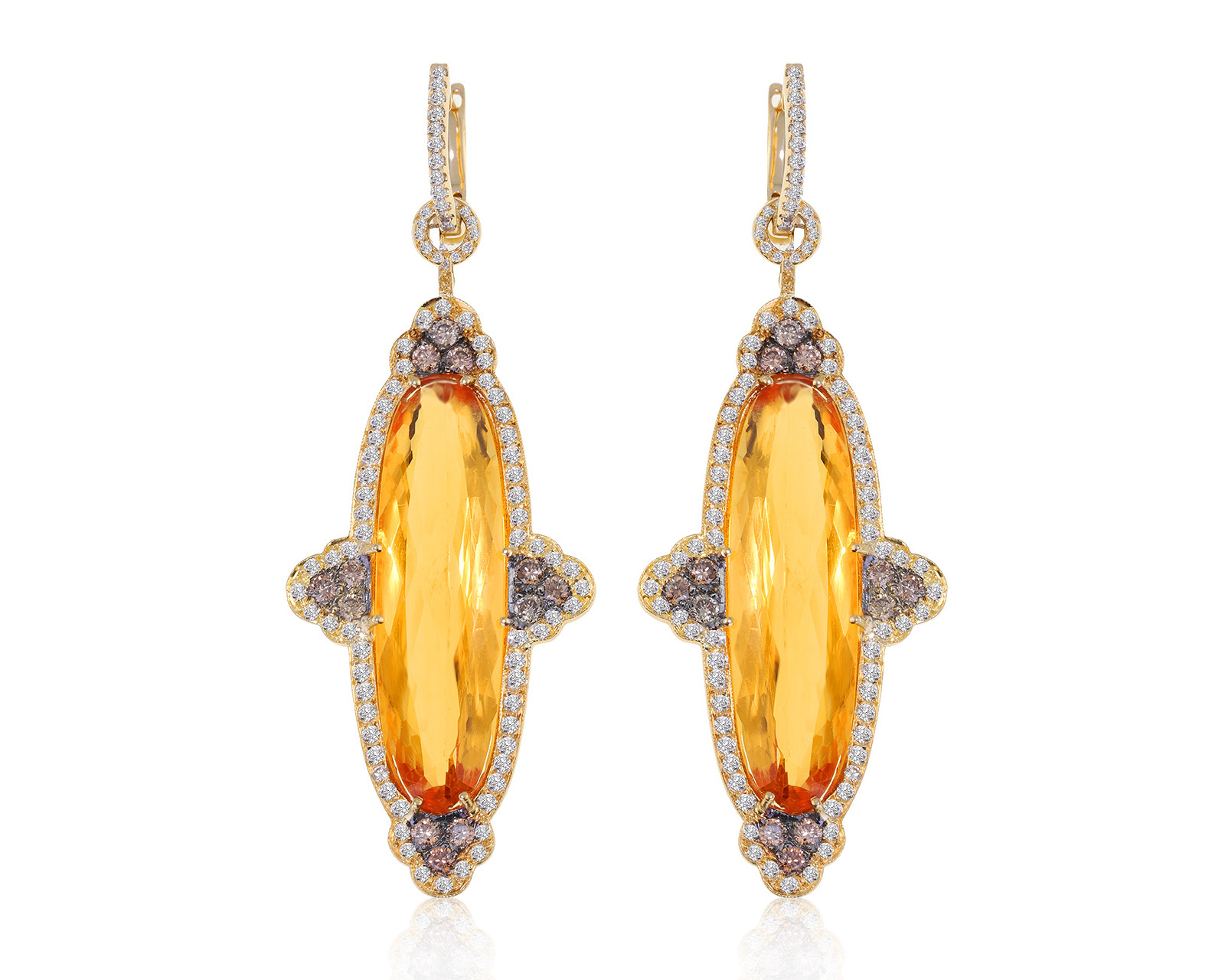 Притягательные золотые серьги с цитринами 36.00ct 131121/1