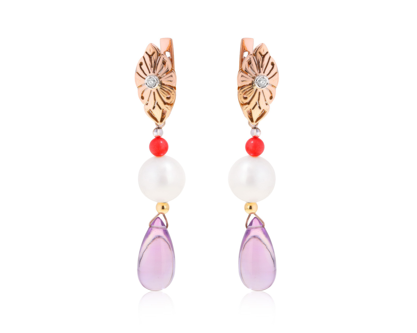 Романтичные золотые серьги с жемчугом 10.00 мм