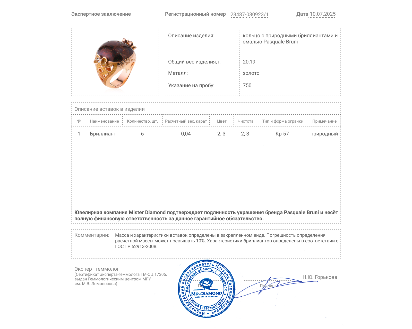 Оригинальное золотое кольцо с бриллиантами 0.04ct Pasquale Bruni C Est Moi