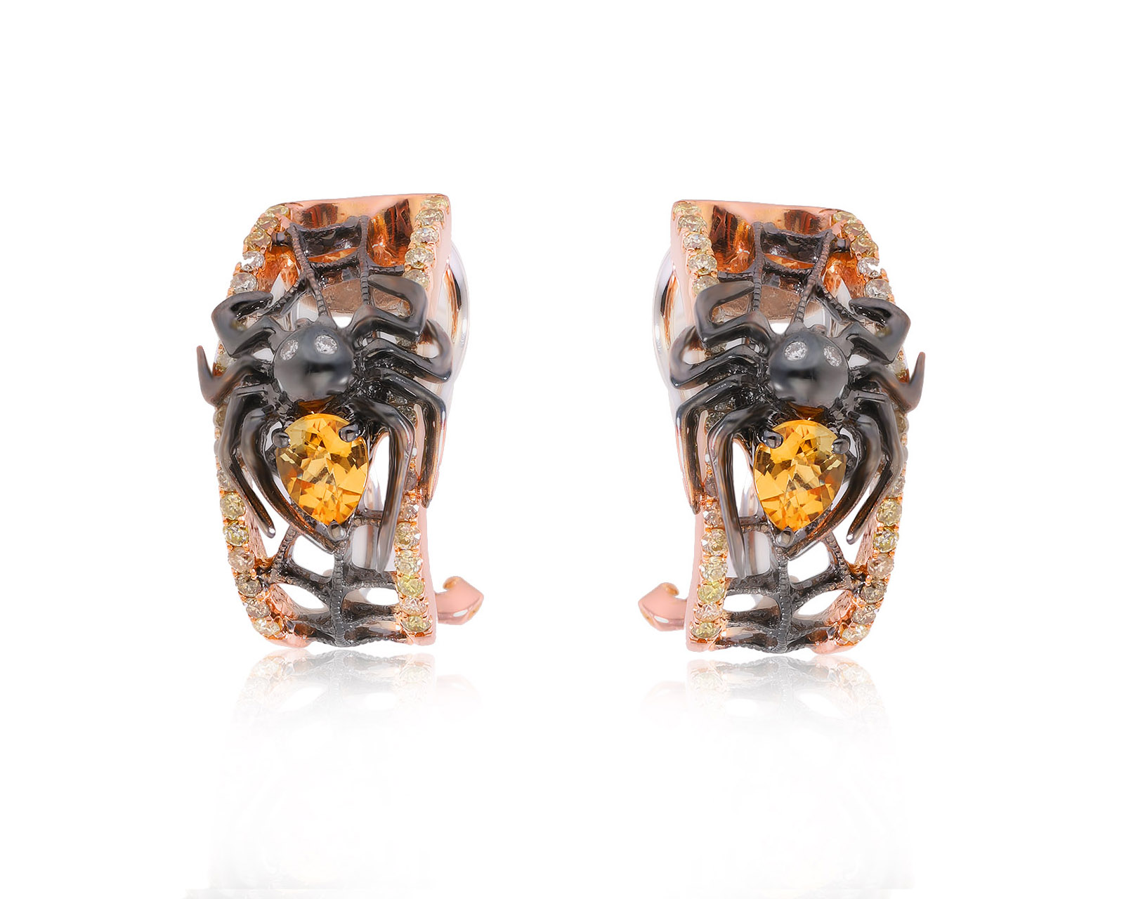 Золотые серьги с цитринами 0.40ct и бриллиантами 0.45ct