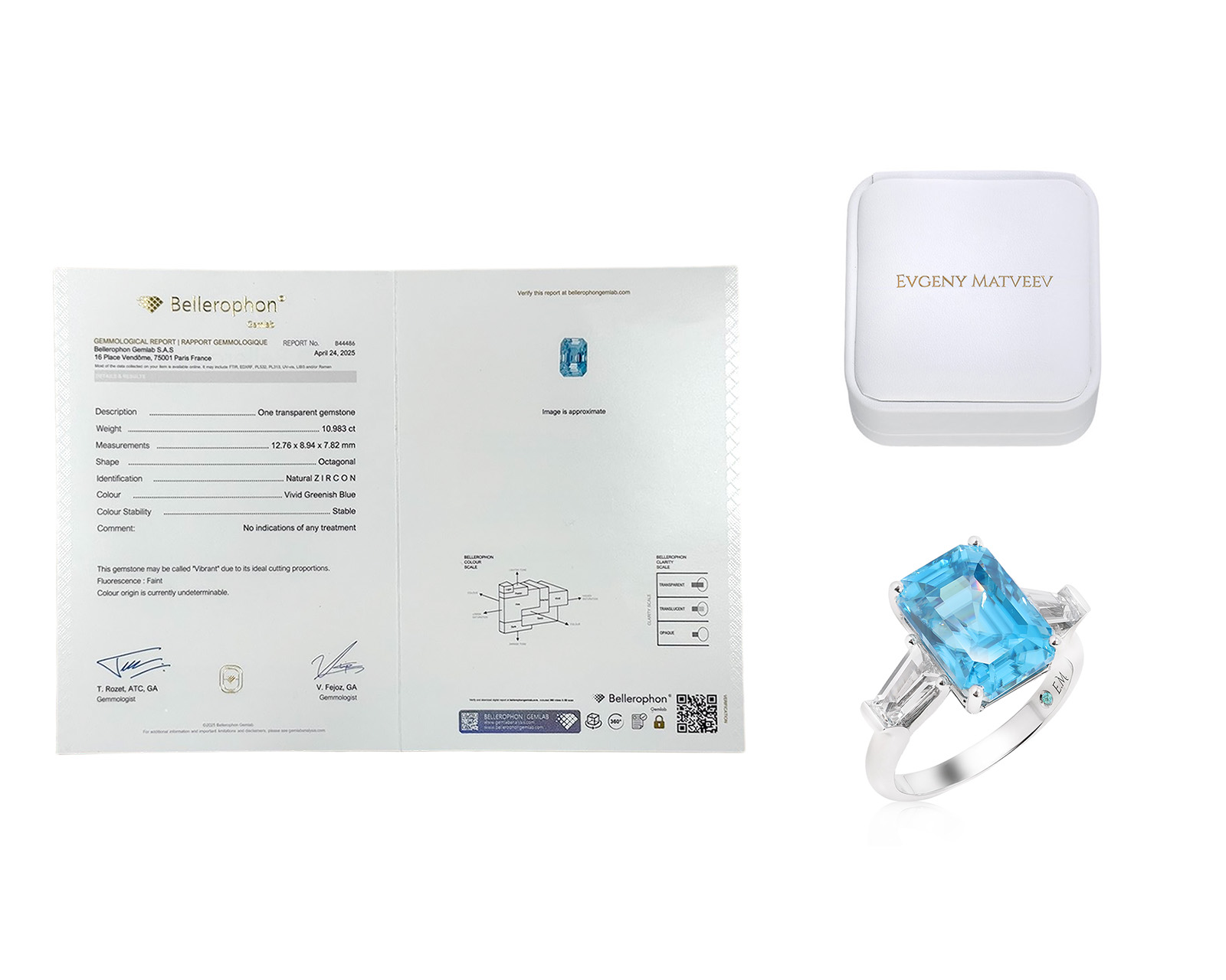 Платиновое кольцо с голубым цирконом 10.98ct Evgeny Matveev