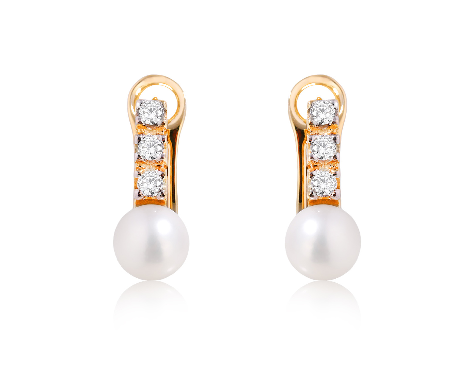 Золотые серьги с жемчугом 7.20 мм и бриллиантами 0.32ct 090625/4