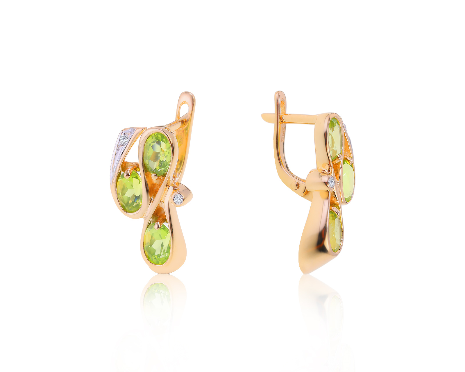 Нарядные золотые серьги с хризолитами 3.14ct 010622/11