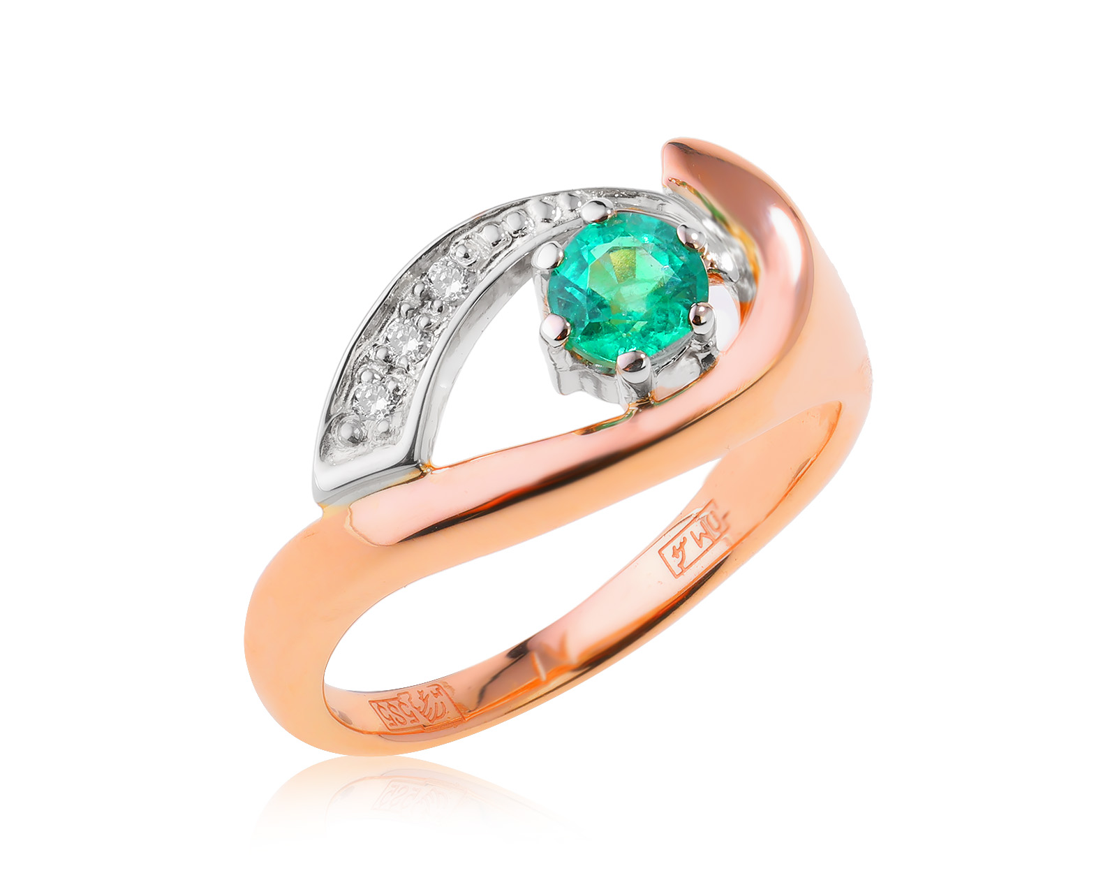 Золотое кольцо с изумрудом 0.21ct и бриллиантами 0.03ct 010823/4