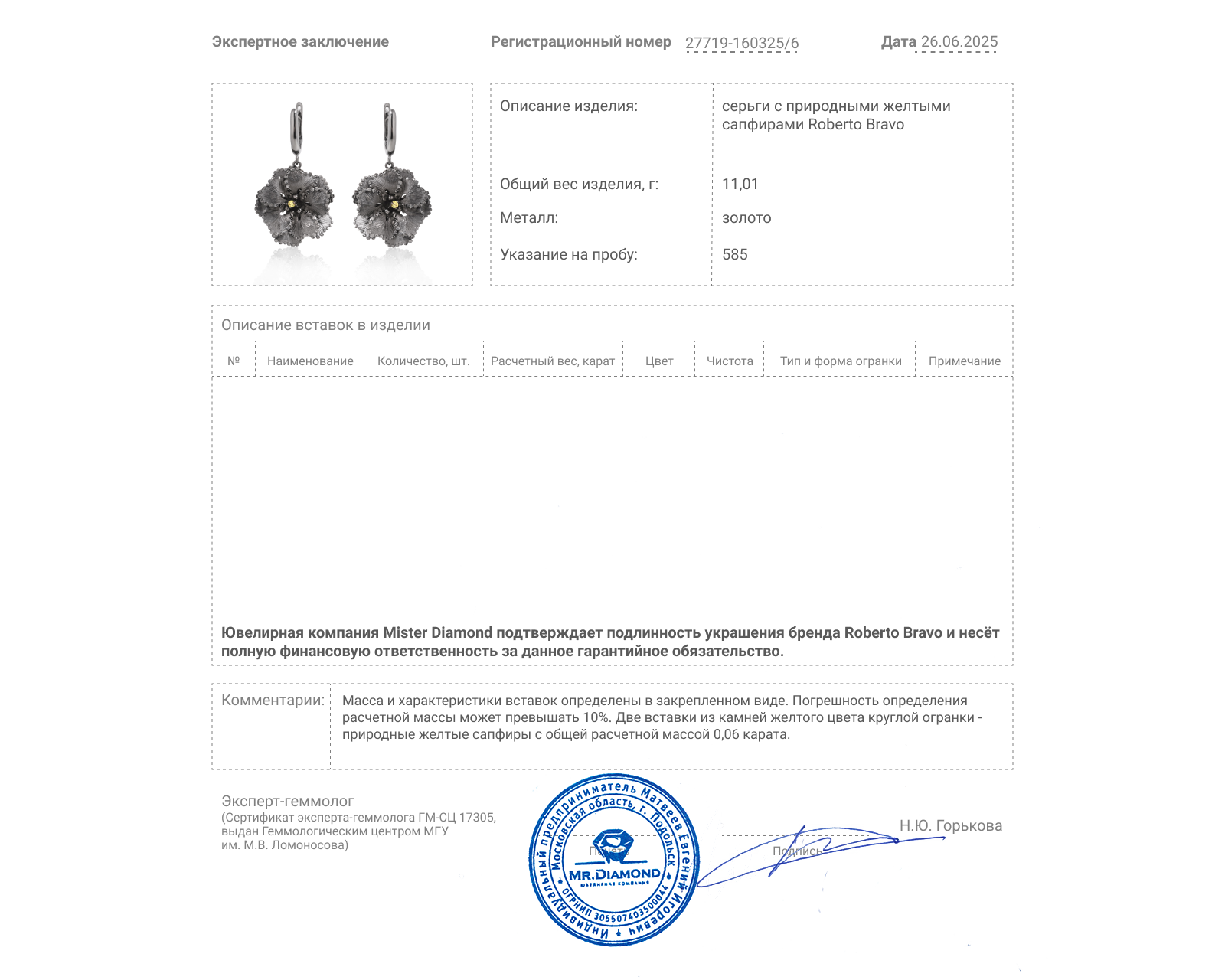 Оригинальные золотые серьги Roberto Bravo Soul Dance