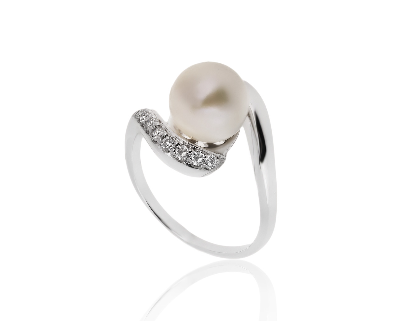 Стильное золотое кольцо с жемчугом 9.50 мм 021019/8