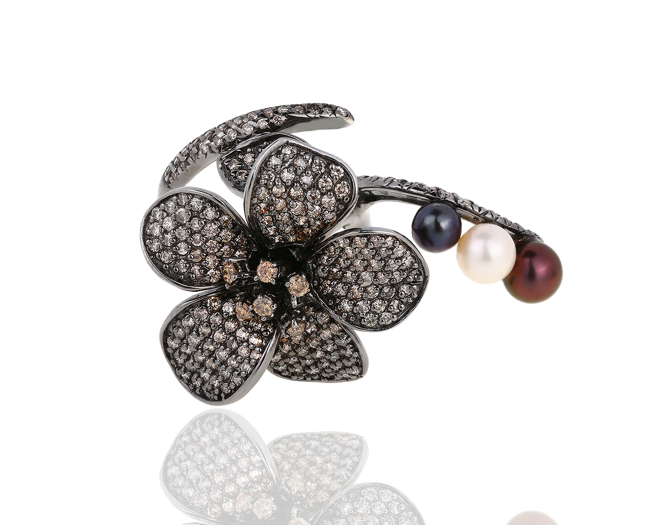 Оригинальное золотое кольцо с жемчугом и бриллиантами 3.14ct Roberto Bravo 030419/3