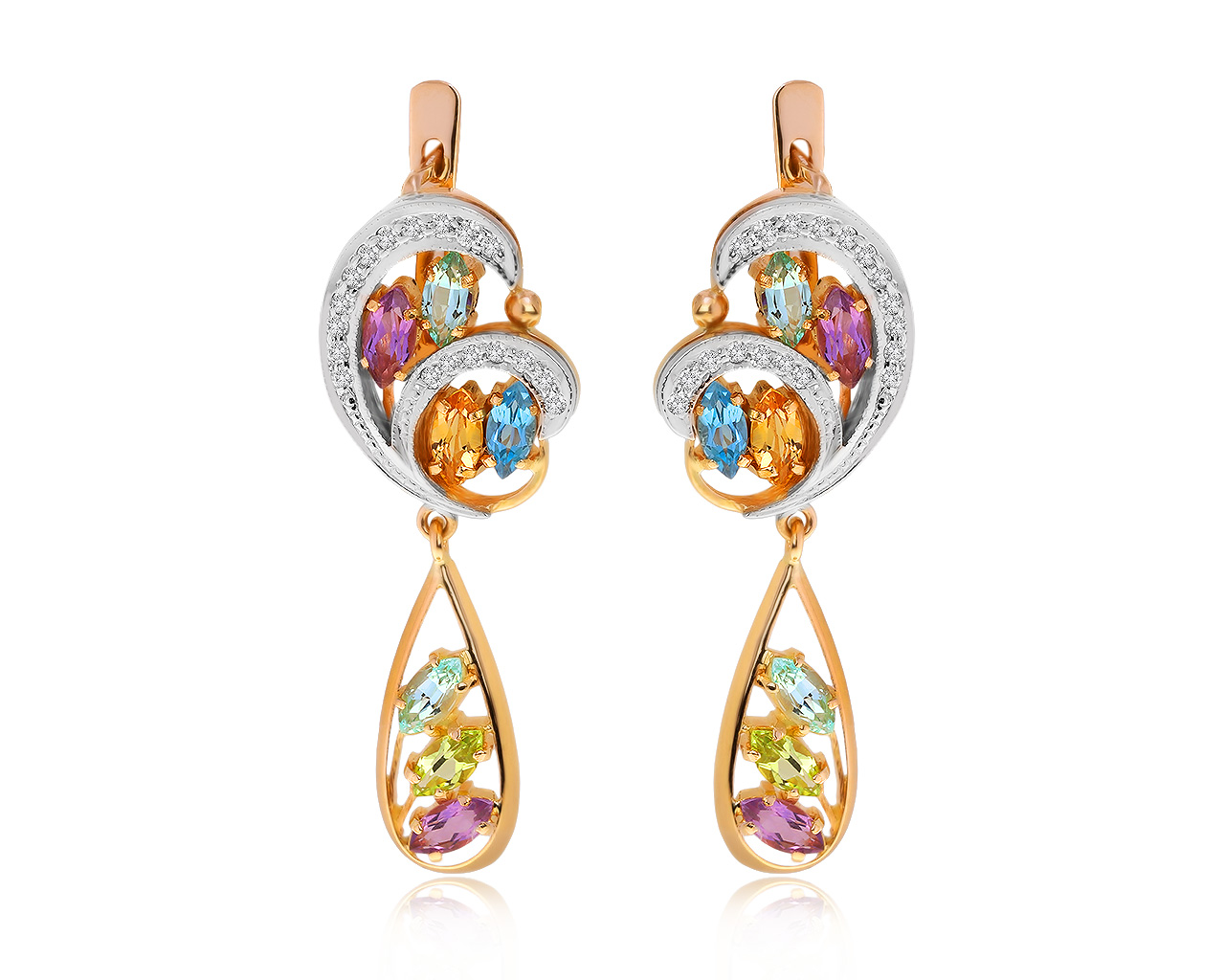 Превосходные золотые серьги с цветными камнями 2.42ct 260221/10