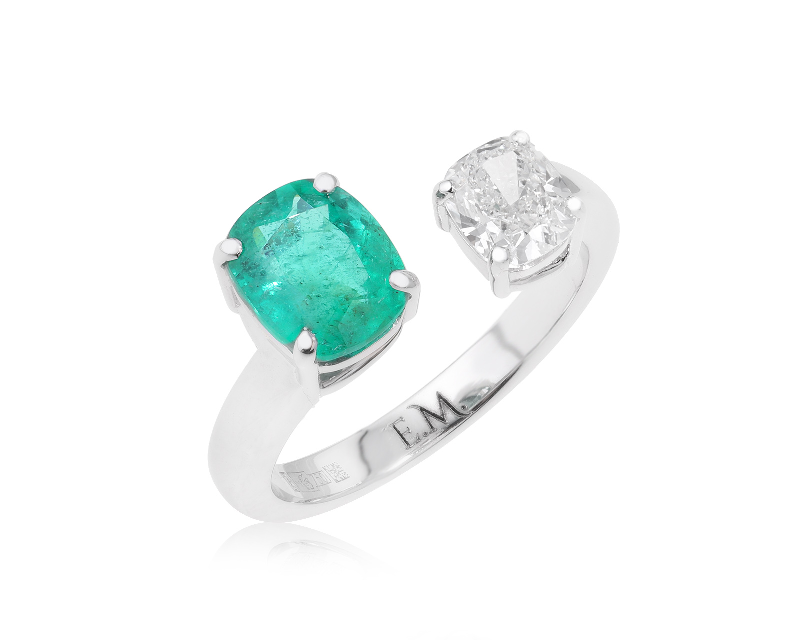 Золотое кольцо с замбийским изумрудом 1.53ct Evgeny Matveev Toi et Moi