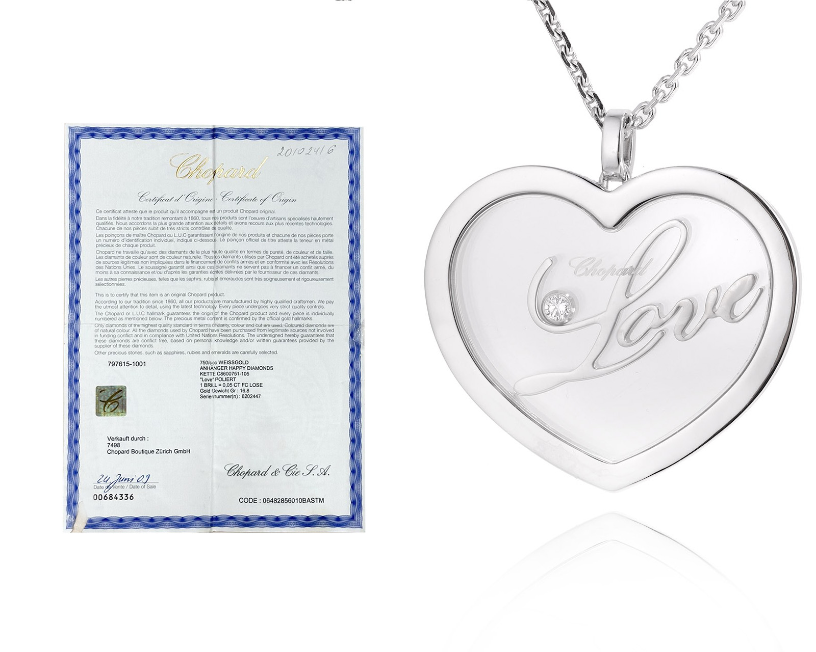 Оригинальный золотой кулон Chopard Happy Hearts