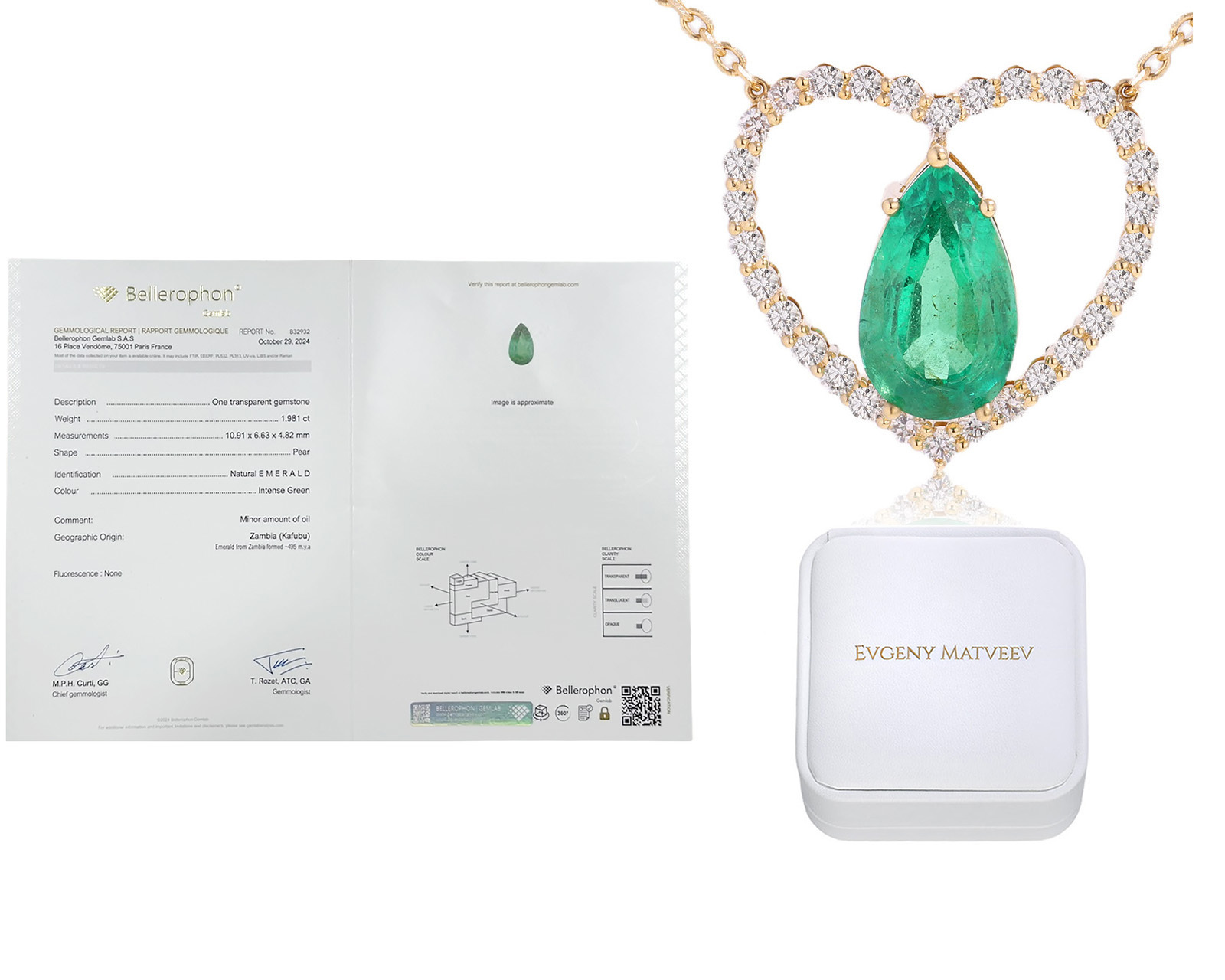 Золотое колье с изумрудом Замбия 1.98ct Evgeny Matveev