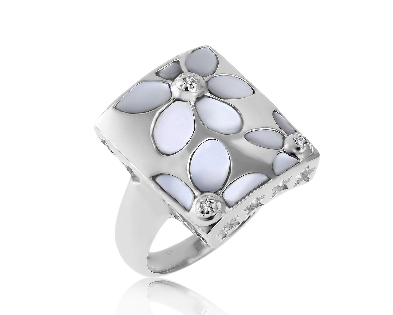 Золотое кольцо с перламутром 1.80ct и бриллиантами 0.02ct 180925/1