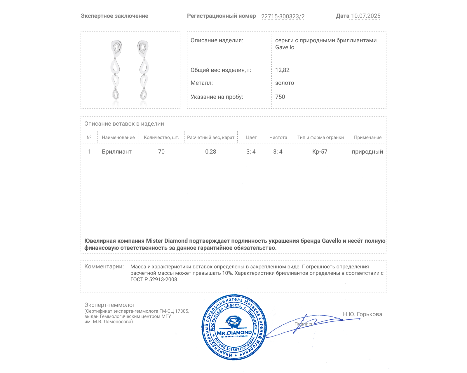 Оригинальные золотые серьги с бриллиантами 0.28ct Gavello