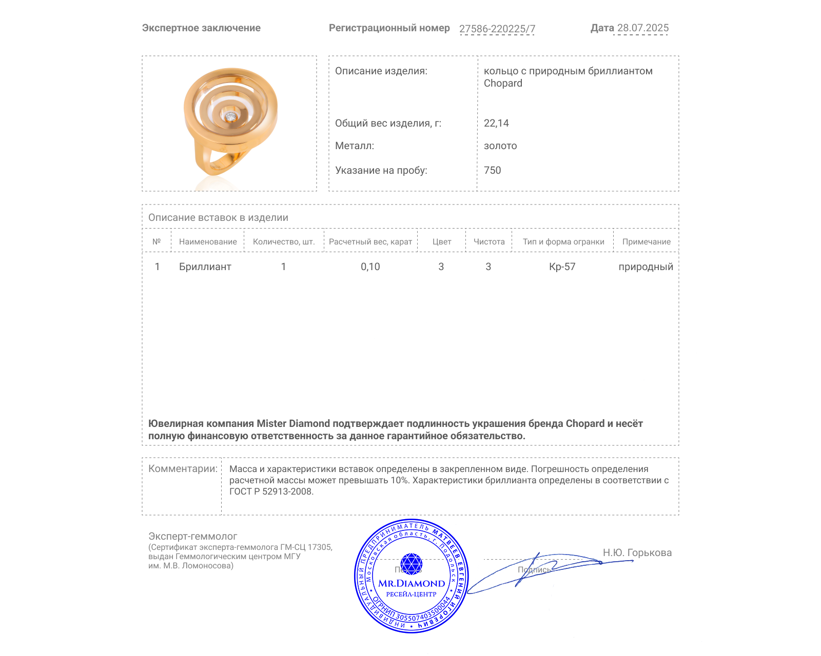 Оригинальное золотое кольцо Chopard Happy Spirit