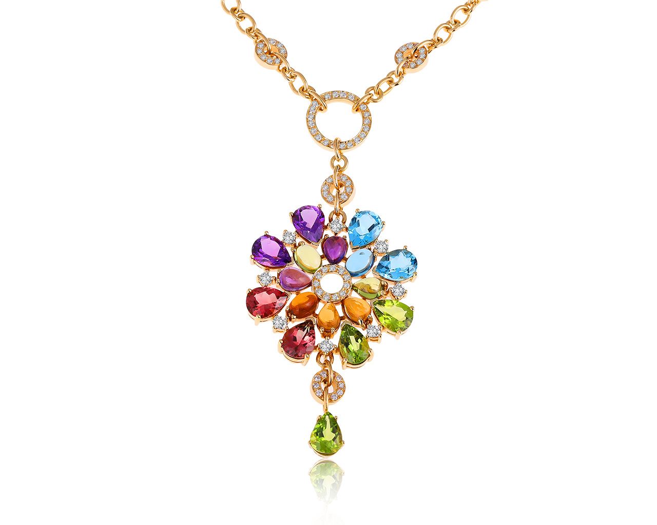 Нарядное золотое колье с цветными камнями 21.71ct 270220/4