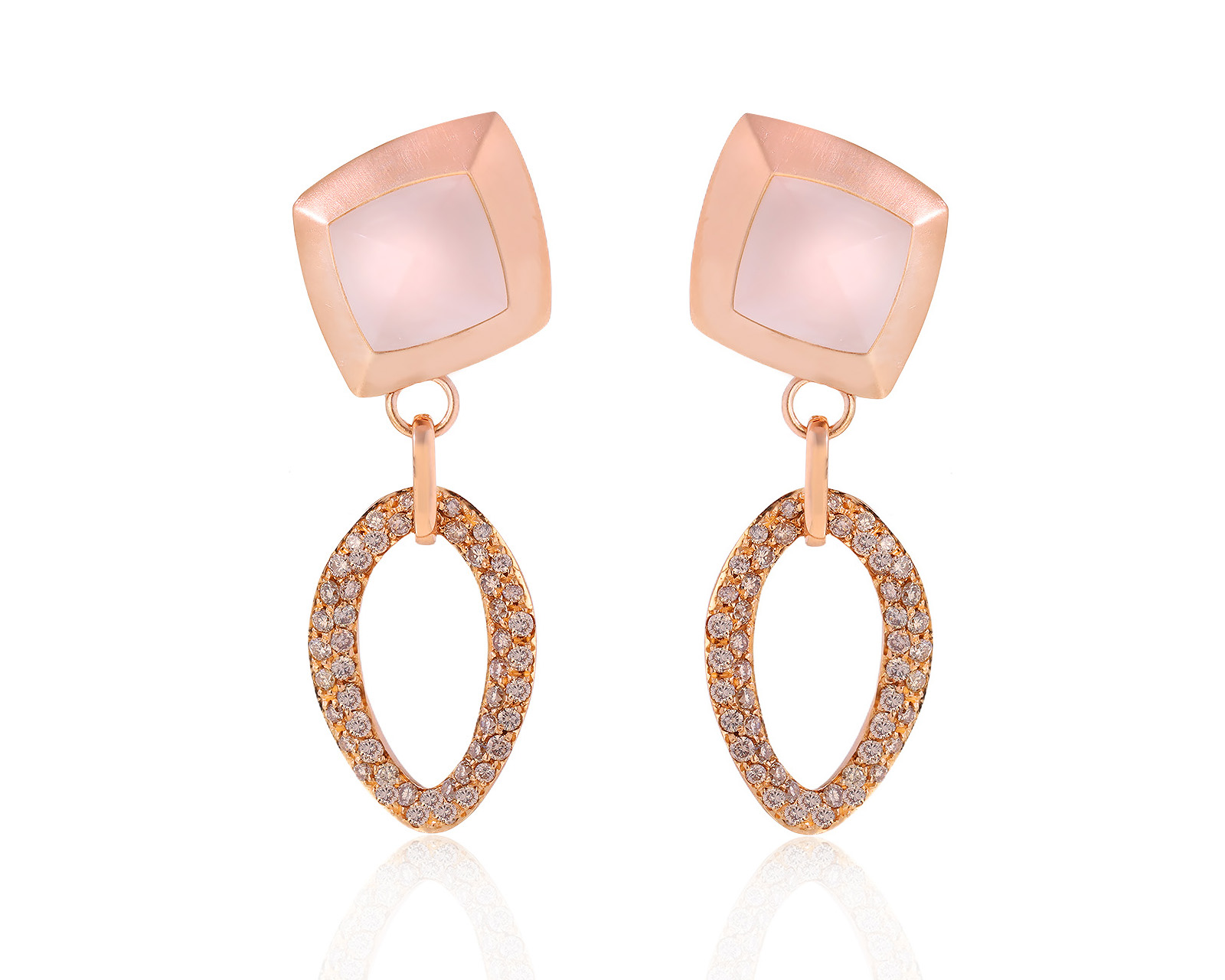 Оригинальные золотые серьги с розовым кварцем 8.10ct Valente 080925/11