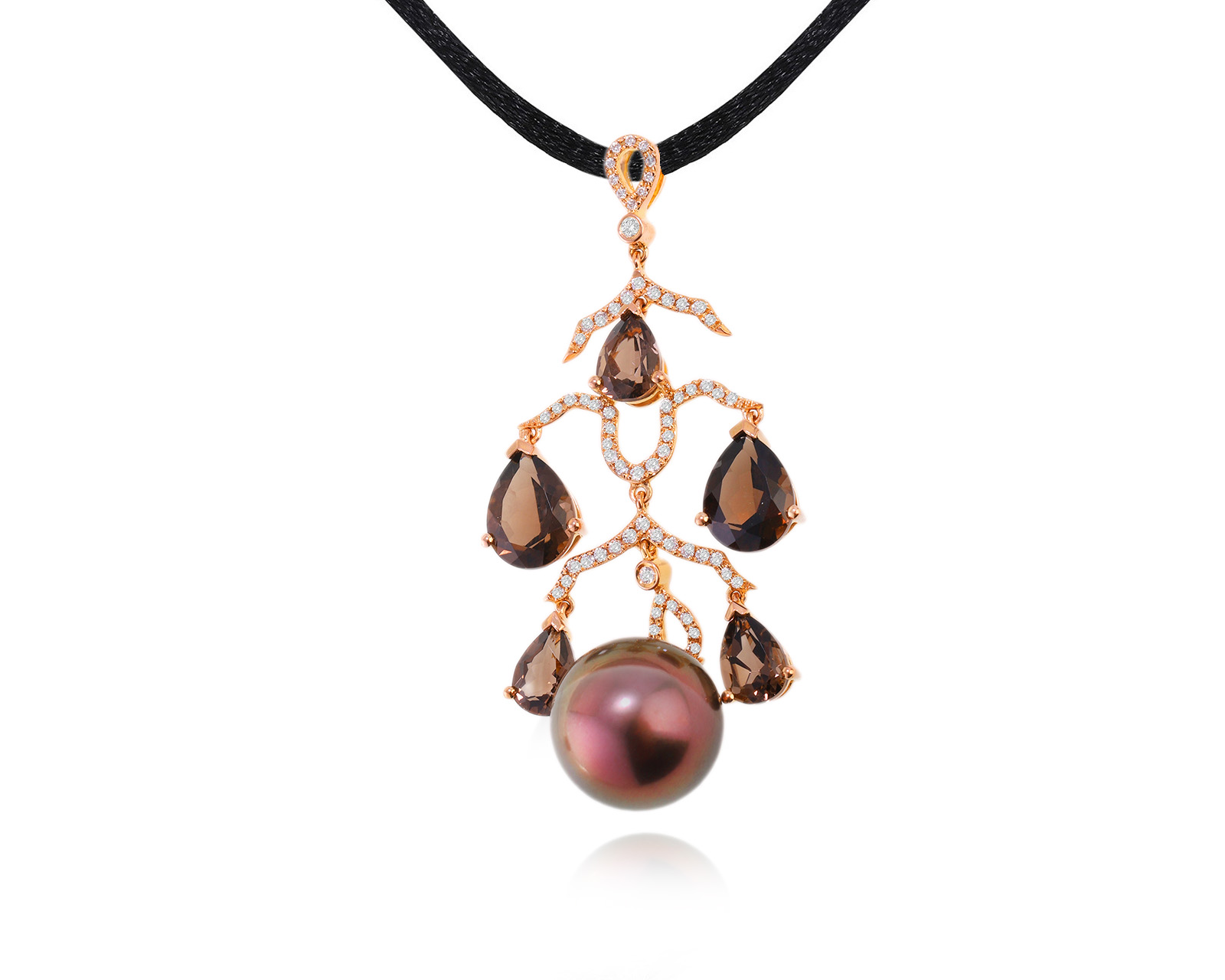 Золотой кулон с дымчатыми кварцами 4.96ct 040823/7