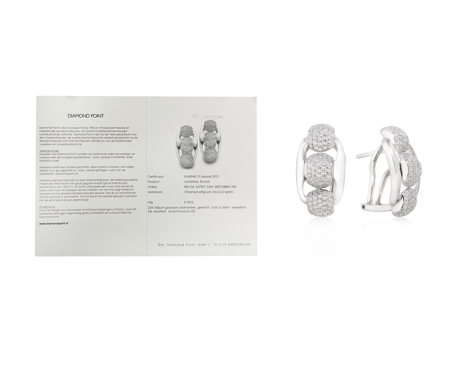 Оригинальные золотые серьги с бриллиантами 0.62ct Diamond Point