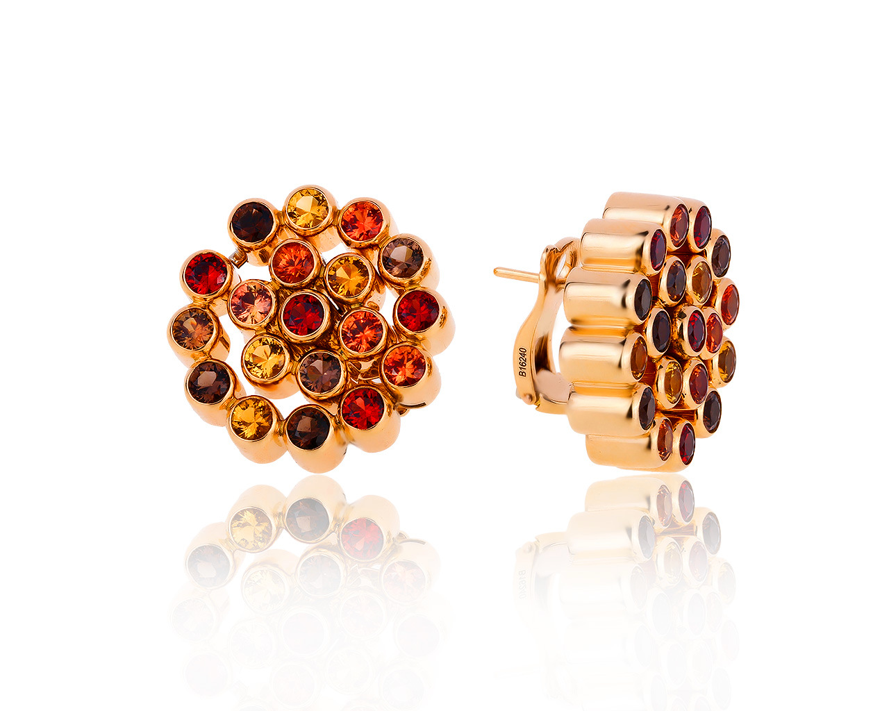 Оригинальные золотые серьги с цветными камнями De Grissogono