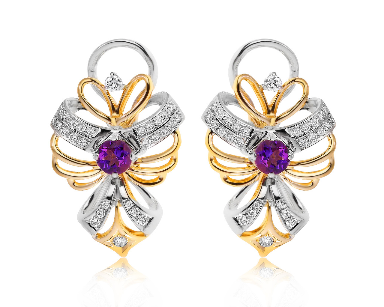 Великолепные золотые серьги с аметистами 0.84ct 060221/1