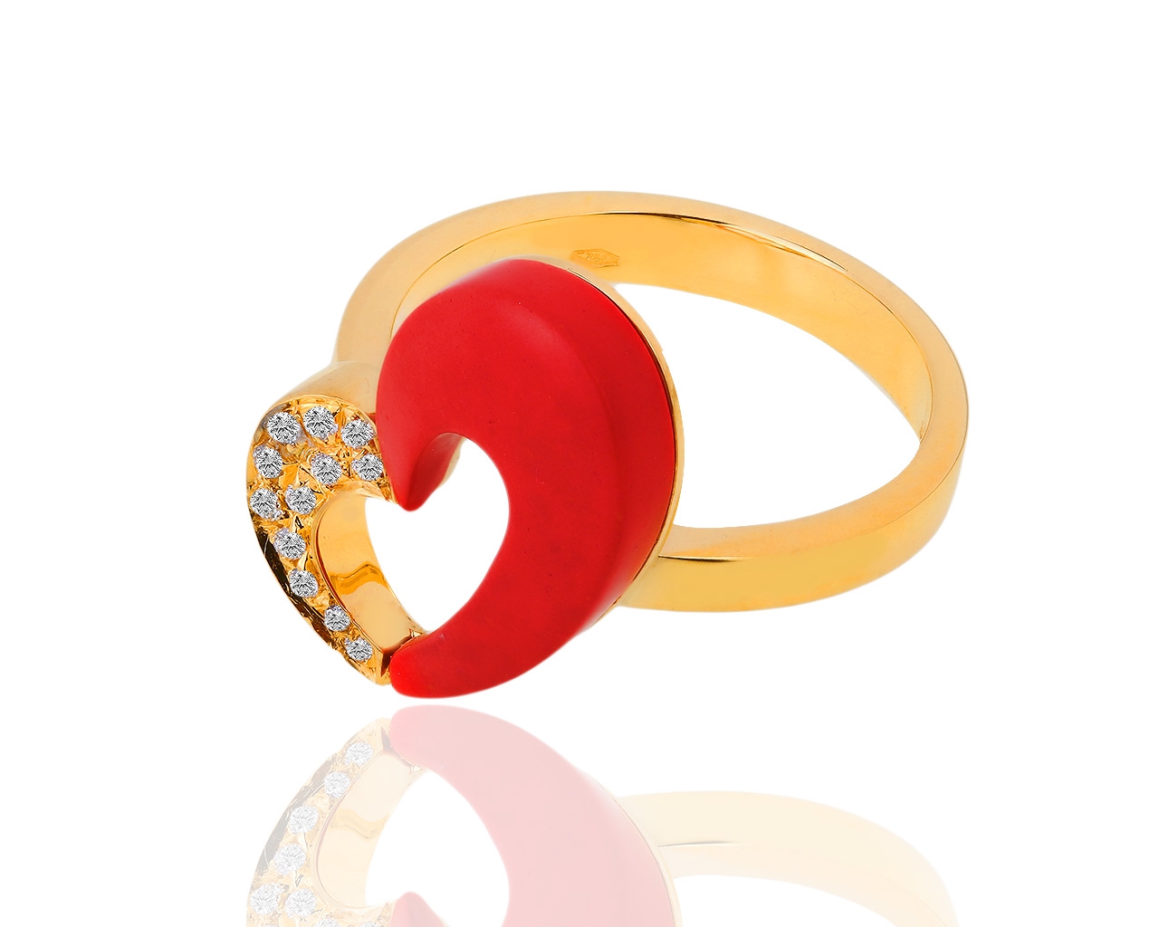 Оригинальное золотое кольцо с кораллами и бриллиантами 0.10ct BIBIGI 230119/12