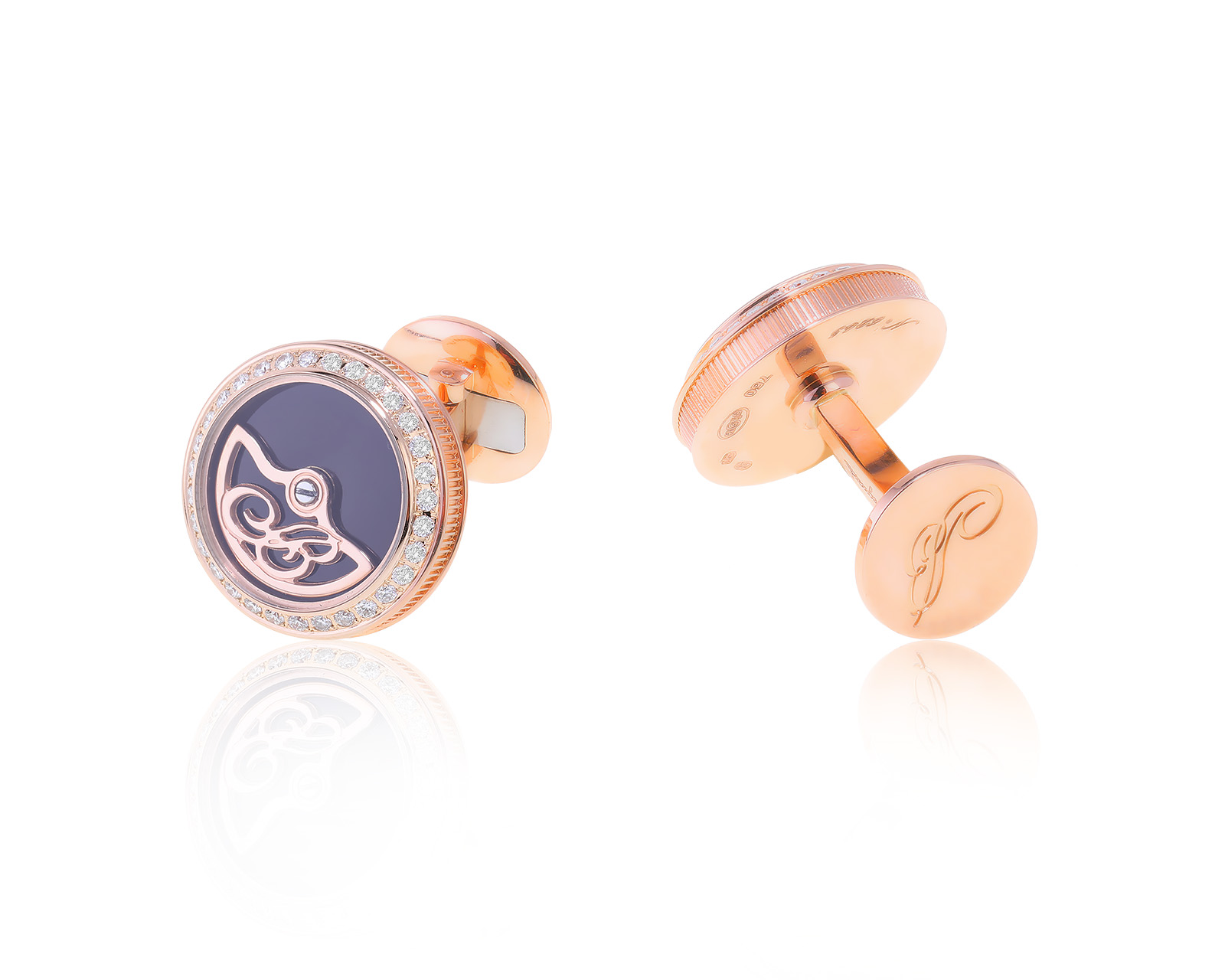 Оригинальные золотые запонки с эмалью Breguet 230223/4