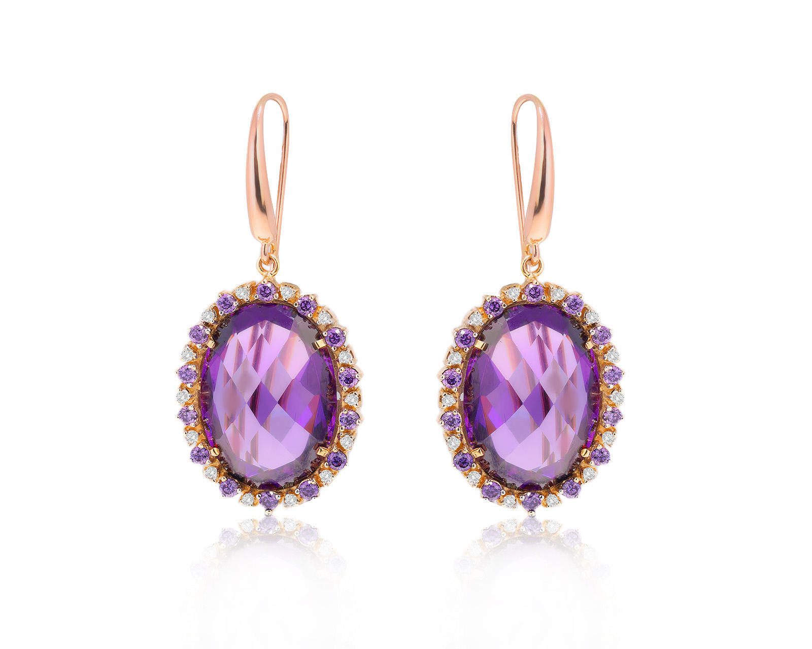 Золотые серьги с ситаллами 56.80ct и бриллиантами 0.34ct 241023/10