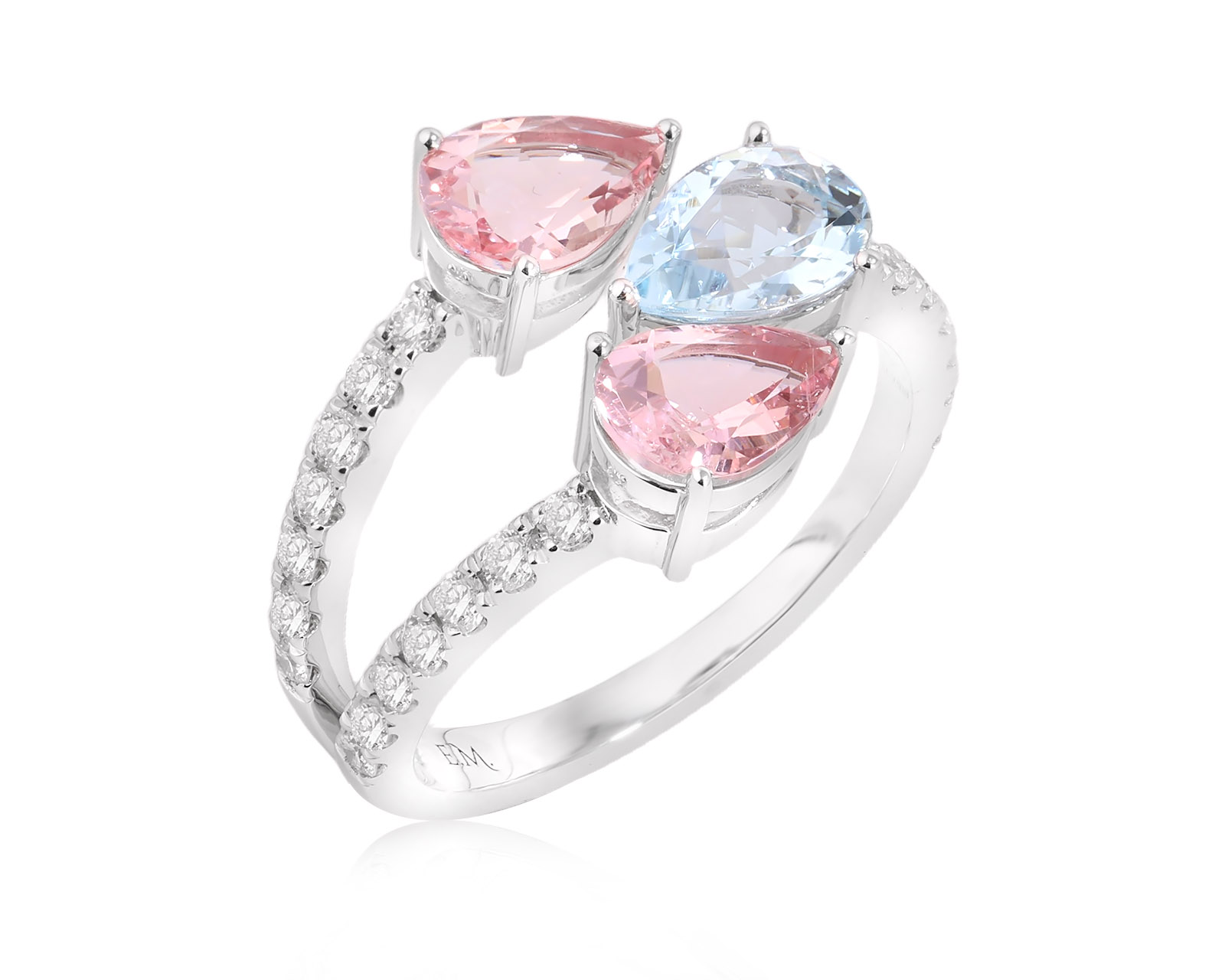 Золотое кольцо с аквамарином 0.60ct и морганитами 1.02ct Evgeny Matveev 021225/Б255