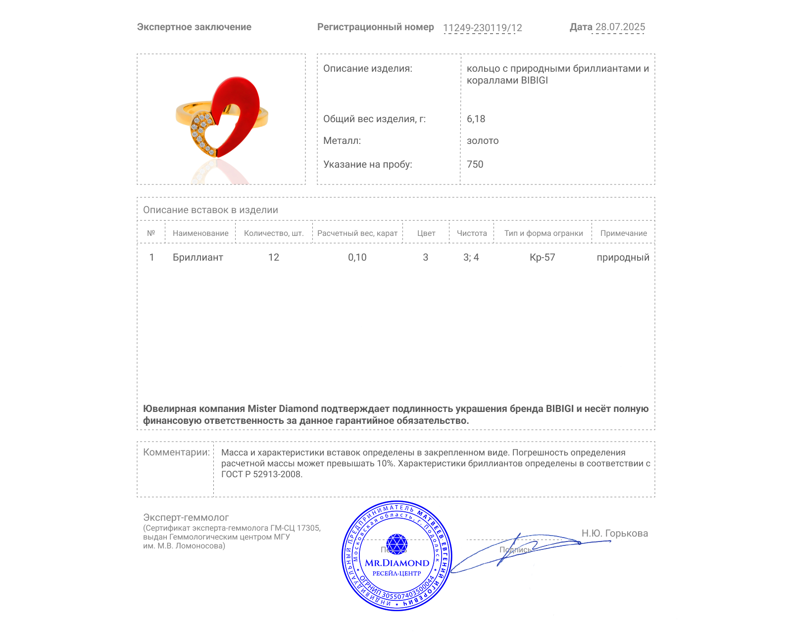 Оригинальное золотое кольцо с кораллами и бриллиантами 0.10ct BIBIGI