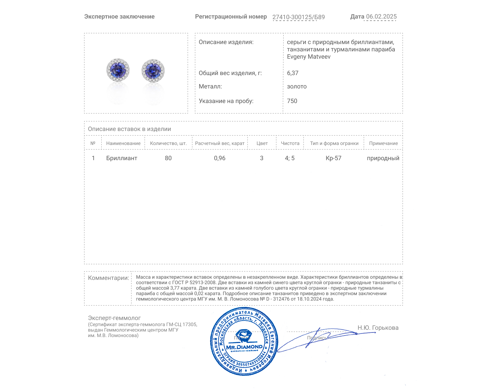 Золотые серьги с танзанитами 3.77ct Evgeny Matveev