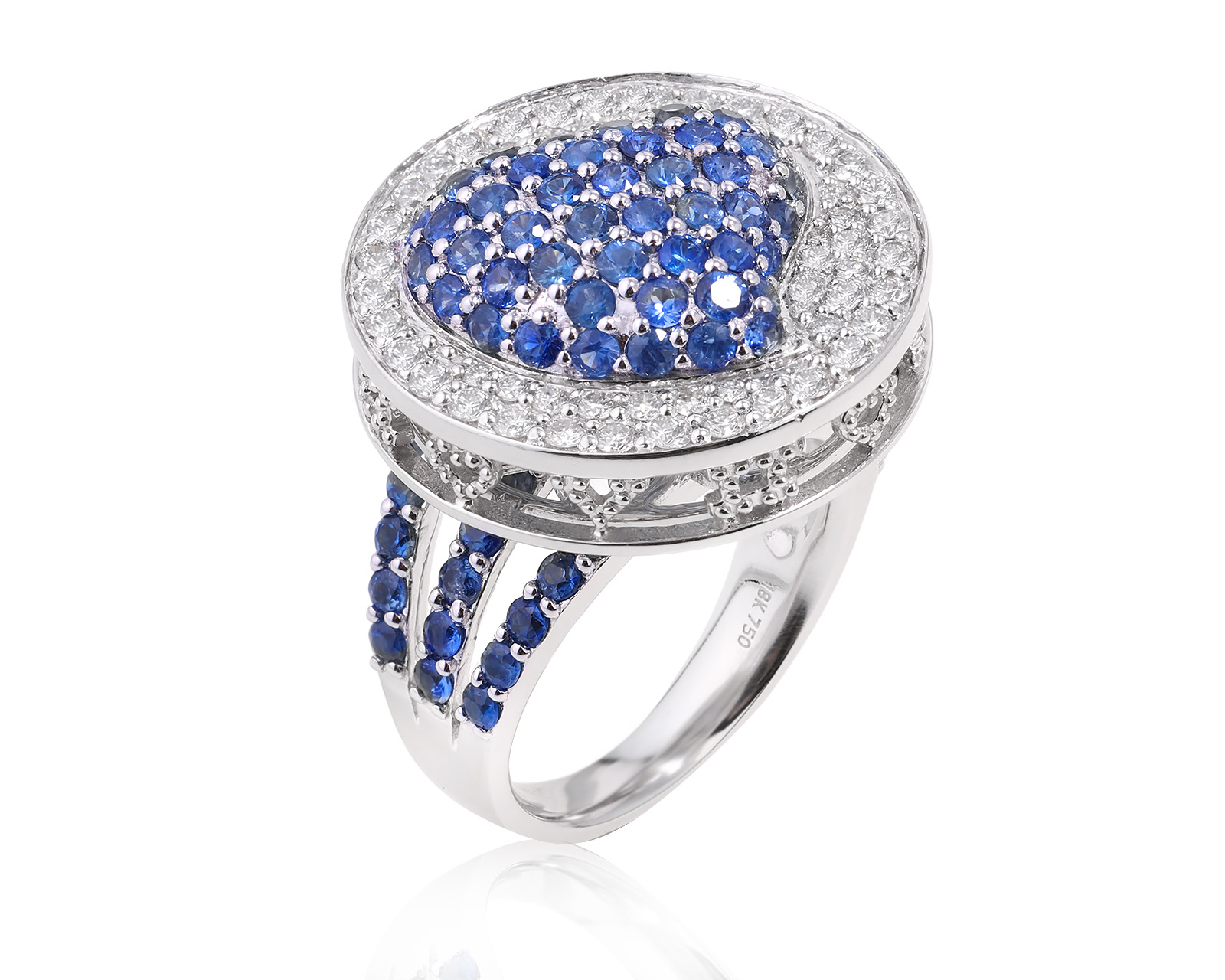 Золотое кольцо с сапфирами 3.30ct и бриллиантами 0.63ct