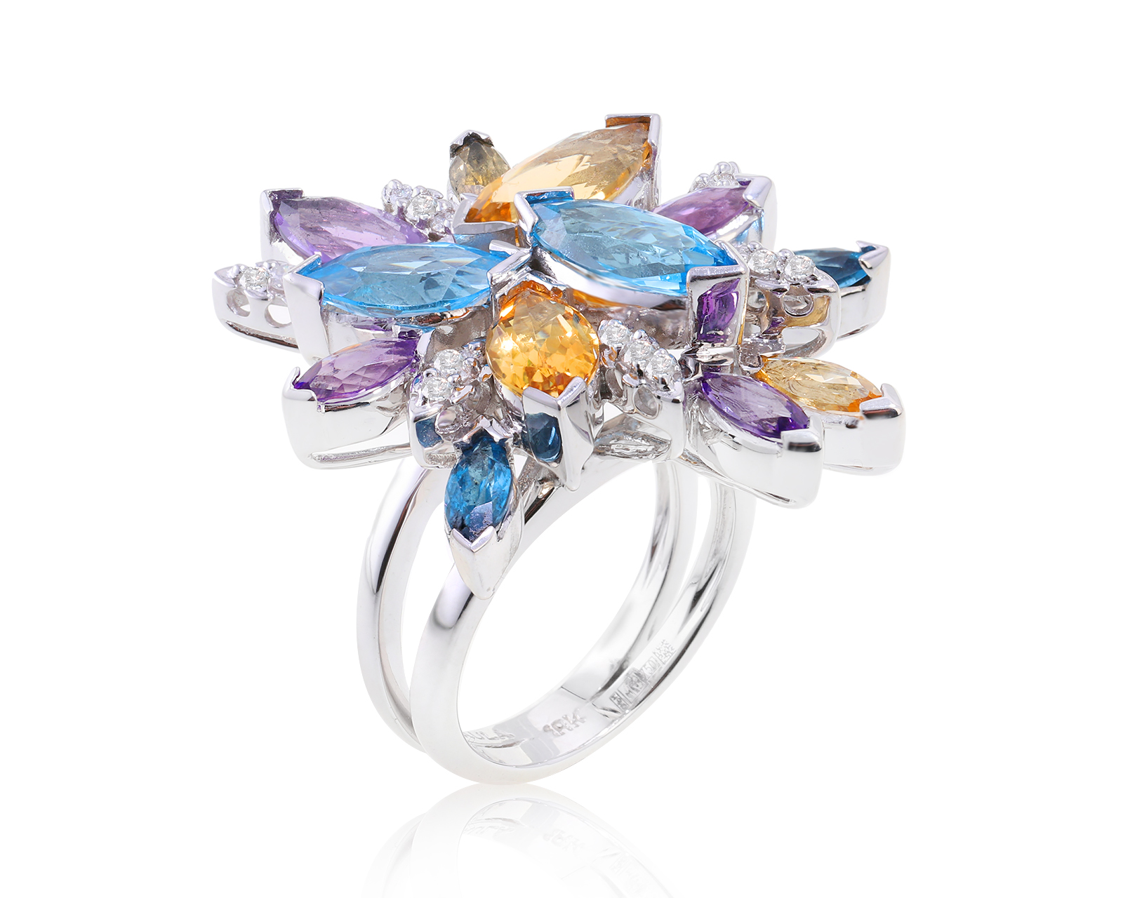 Оригинальное золотое кольцо с цветными камнями 8.25ct Paula