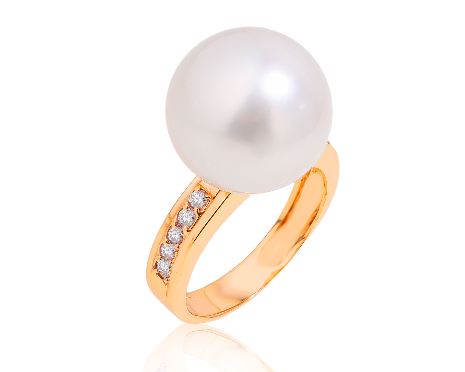 Золотое кольцо с жемчугом 14.00 мм и бриллиантами 0.18ct 070525/1