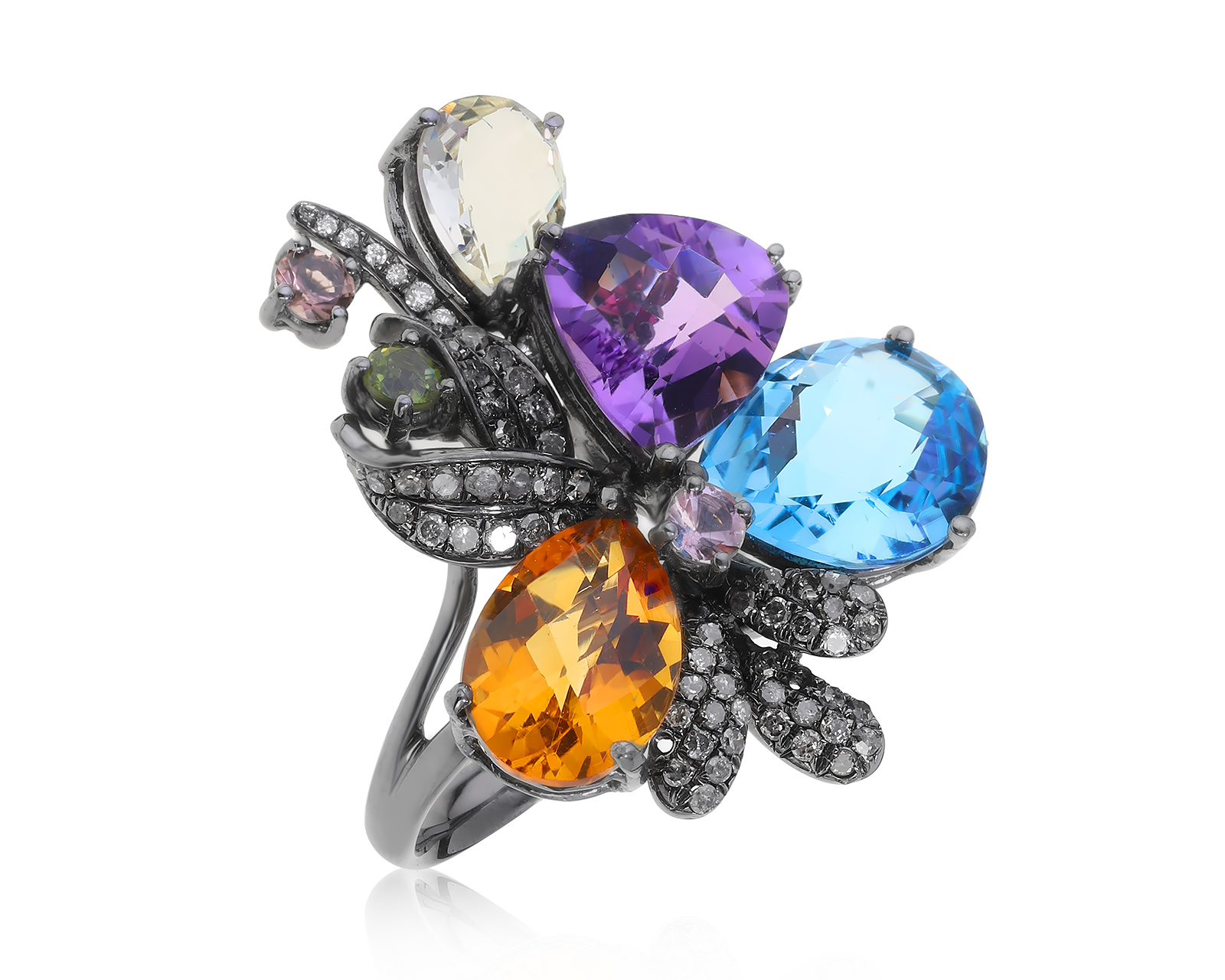 Шикарное золотое кольцо с цветными камнями 10.20ct 200322/1